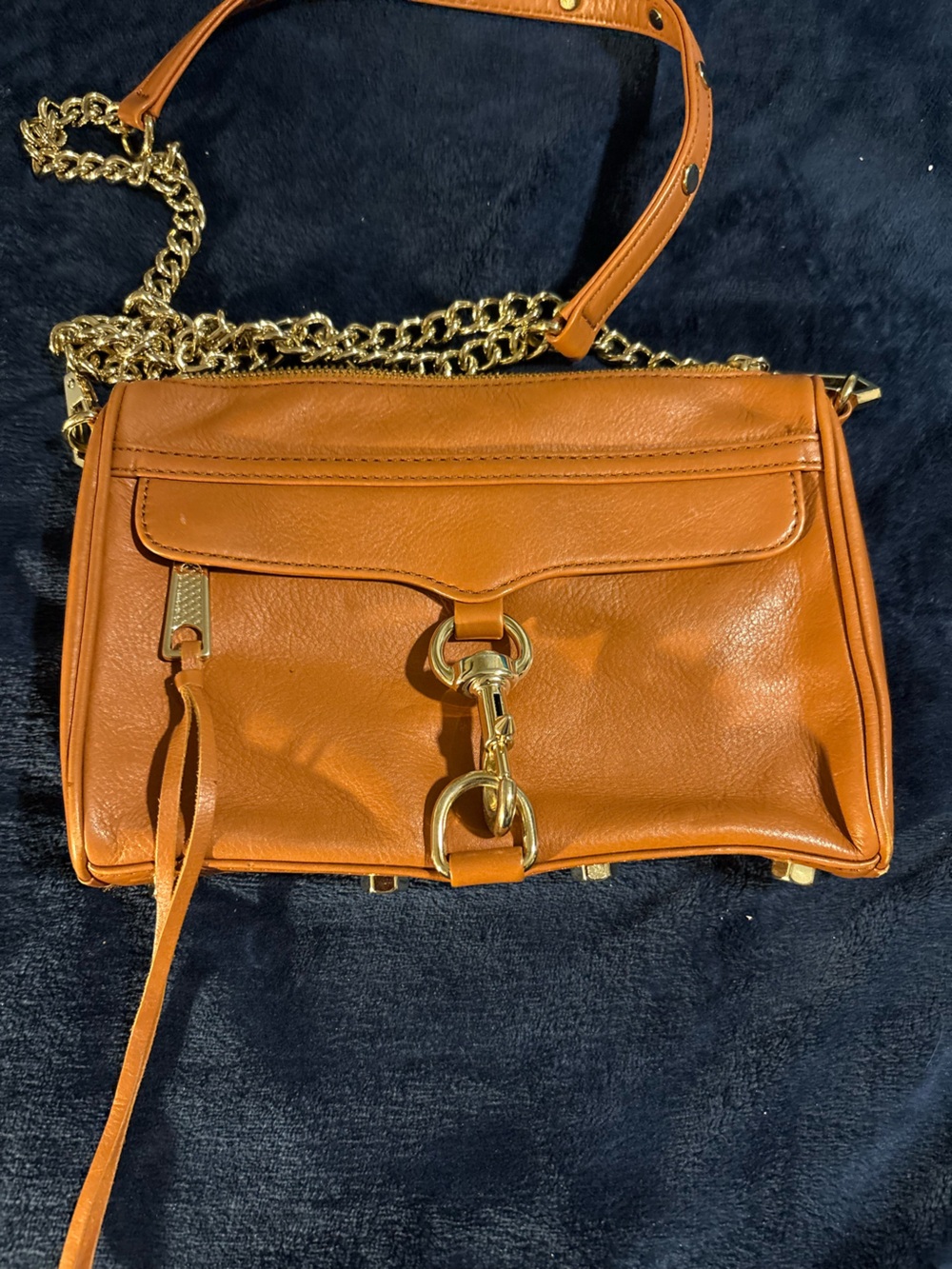 Leather Chain-Trim Shoulder Bag in Cognac